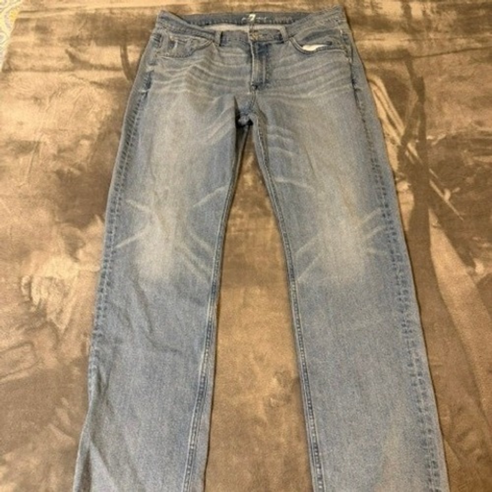 7 For All Mankind Austyn Jeans Men 34X30 Blue Relaxed Straight Light Wash Denim